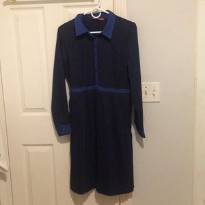 Long Sleeve Navy Blue Button Up  Dress